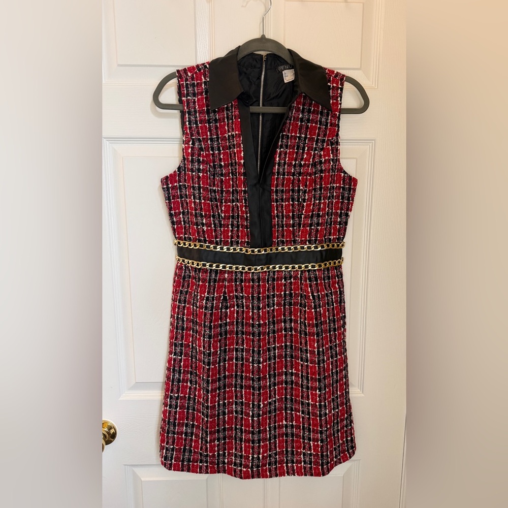 VENUS Women's Red and Black Plaid Mini Dress - Picture 4 of 8